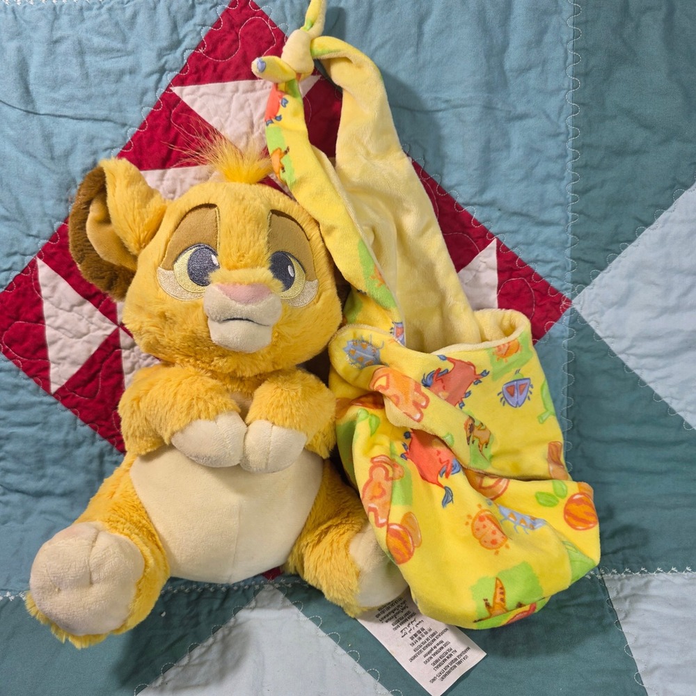 Disney Baby Simba Plush Toy Baby Small Yellow Lion King Stuffed Animal Swaddle